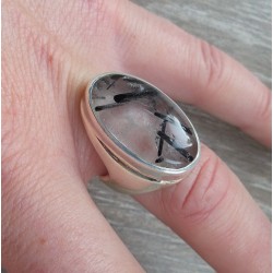 Zilveren ring met zwarte Rutielkwarts ring maat 17 mm