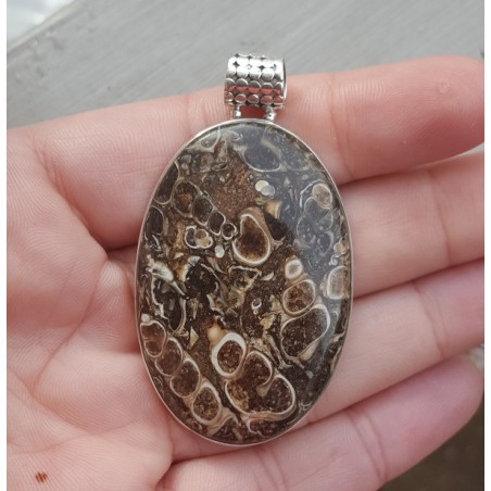 Zilveren hanger met grote ovale Turitella Agaat