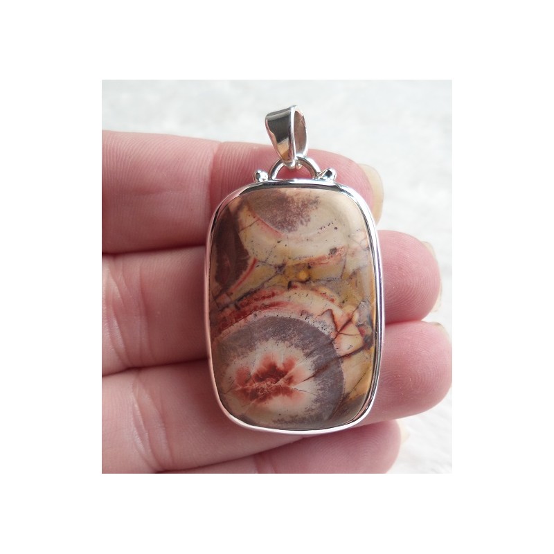 Zilveren hanger gezet met rechthoekige Birds Eye Jaspis