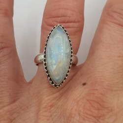 Zilveren ring gezet met marquise regenboog Maansteen 16.5 mm