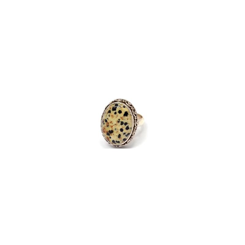 Zilveren ring met Dalmatier Jaspis en bewerkte kop 17.5 mm