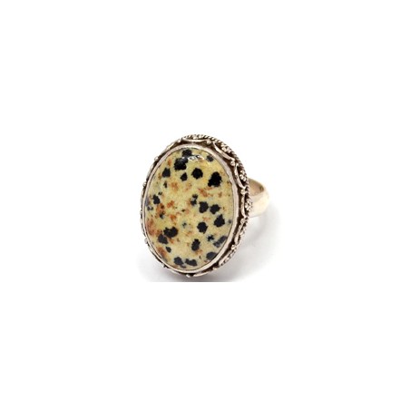 Zilveren ring met Dalmatier Jaspis en bewerkte kop 17.5 mm