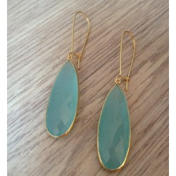 Vergulde zilveren oorbellen met facet aqua Chalcedoon