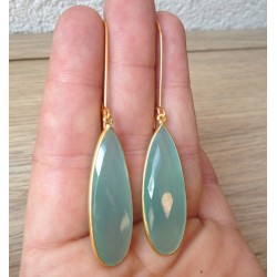 Vergulde zilveren oorbellen met facet aqua Chalcedoon