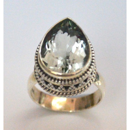 Zilveren ring met groene Amethist en bewerkte kop maat 17.3 mm