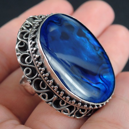 Zilveren ring blauw Abalone schelp in bewerkte setting 17.5 mm