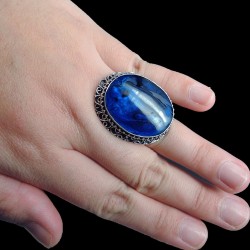 Zilveren ring blauw Abalone schelp in bewerkte setting 17.5 mm