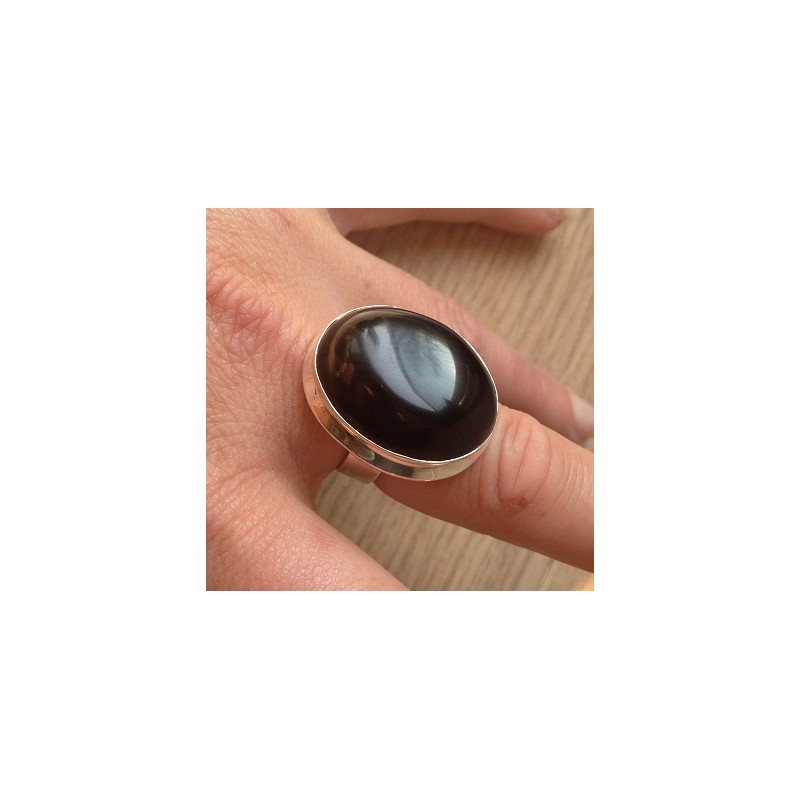 Zilveren ring met grote zwarte Onyx ring maat 17.7 mm