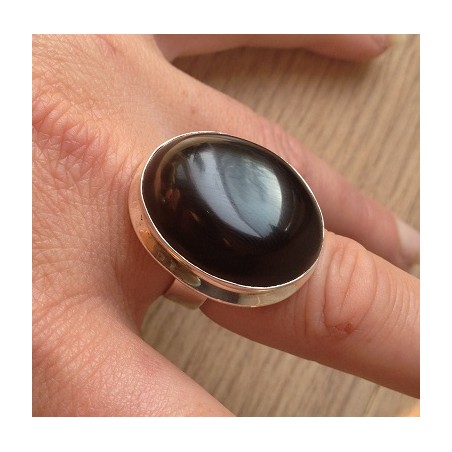 Zilveren ring met grote zwarte Onyx ring maat 17.7 mm