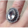 Zilveren ring met Kristal met bewerkte kop en band maat 17.5 mm