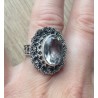 Zilveren ring met Kristal met bewerkte kop en band maat 17.5 mm