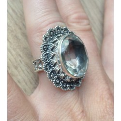 Zilveren ring met Kristal met bewerkte kop en band 17.3 mm