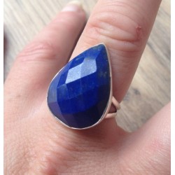 Zilveren ring met facet druppelvorm Lapis Lazuli 18 mm