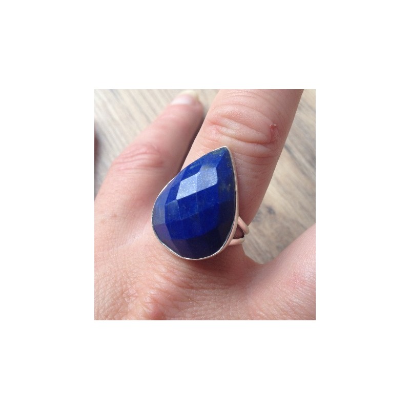Zilveren ring met facet druppelvorm Lapis Lazuli 18 mm