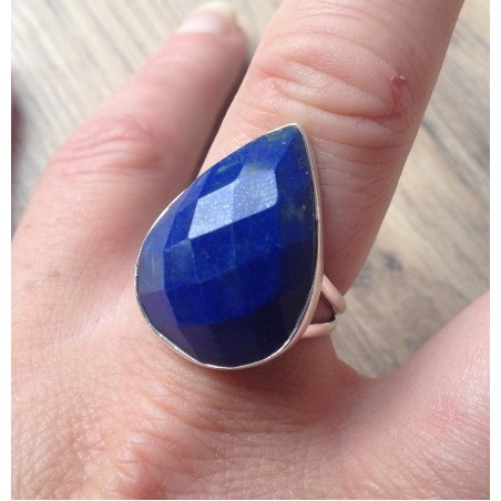 Zilveren ring met facet druppelvorm Lapis Lazuli 18 mm