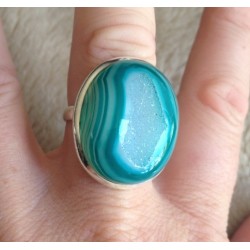 Zilveren edelsteen ring met druzy Agaat ring maat 19 mm