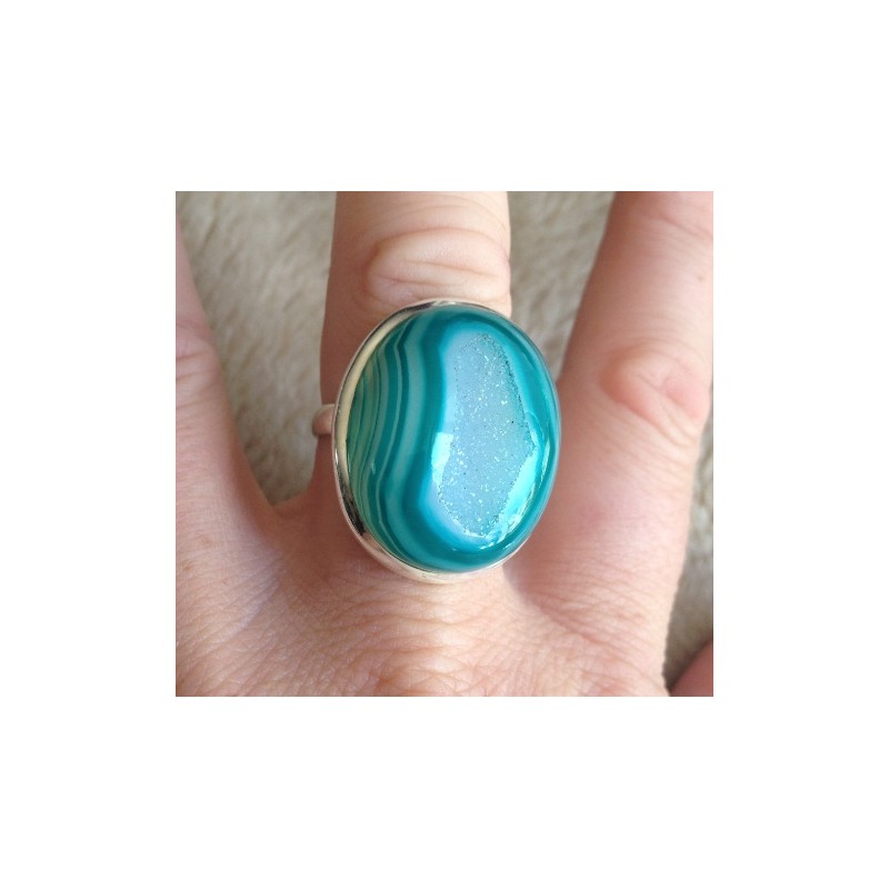 Zilveren edelsteen ring met druzy Agaat ring maat 19 mm