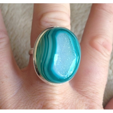 Zilveren edelsteen ring met druzy Agaat ring maat 19 mm