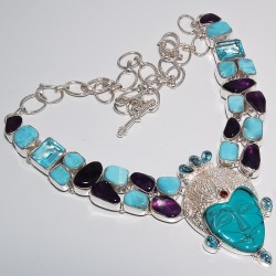 Zilveren ketting met gezicht uit Turkoois, Larminar, Amethist