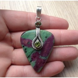 Zilveren edelsteen hanger met Robijn Zoisiet en Peridot