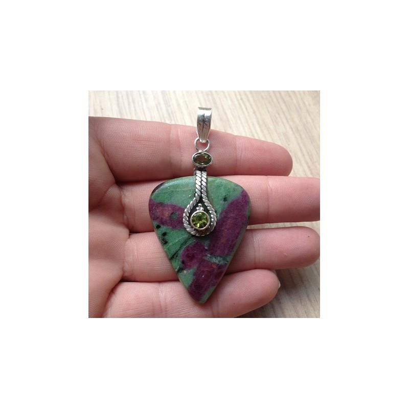 Zilveren edelsteen hanger met Robijn Zoisiet en Peridot