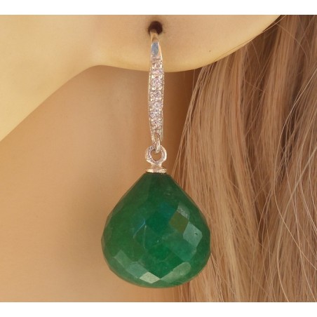 Zilveren oorbellen met Emerald druppel