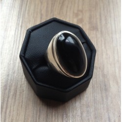 Zilveren ring met ovale cabochon zwarte Onyx maat 17.5 mm