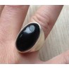 Zilveren ring met ovale cabochon zwarte Onyx maat 17.5 mm