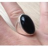 Zilveren ring met ovale cabochon zwarte Onyx maat 17.5 mm