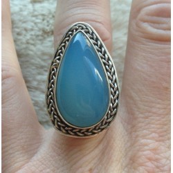Zilveren ring druppelvormige kop met Chalcedoon maat 17.3 mm