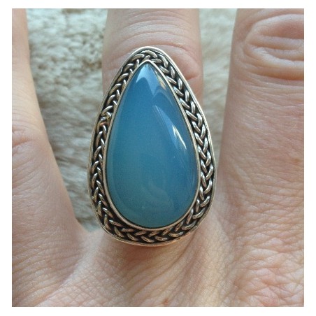 Zilveren ring druppelvormige kop met Chalcedoon maat 17.3 mm