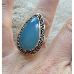 Zilveren ring druppelvormige kop met Chalcedoon maat 17.3 mm