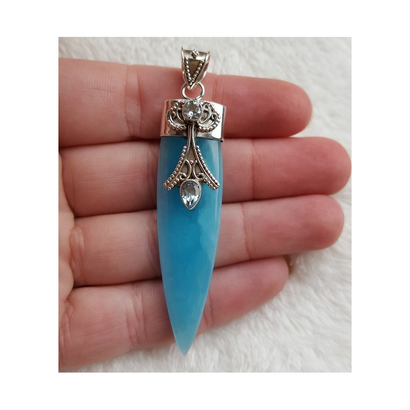 Zilveren hanger gezet met Smithsoniet en blauw Topaas