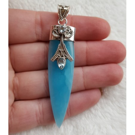 Zilveren hanger gezet met Smithsoniet en blauw Topaas