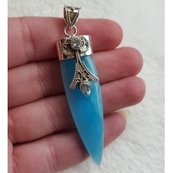 Zilveren hanger gezet met Smithsoniet en blauw Topaas