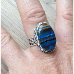 Zilveren ring met Calsilica en bewerkte kop ring maat 18 mm