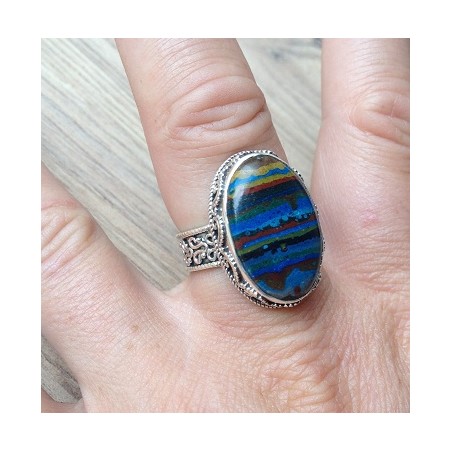 Zilveren ring met Calsilica en bewerkte kop ring maat 18 mm