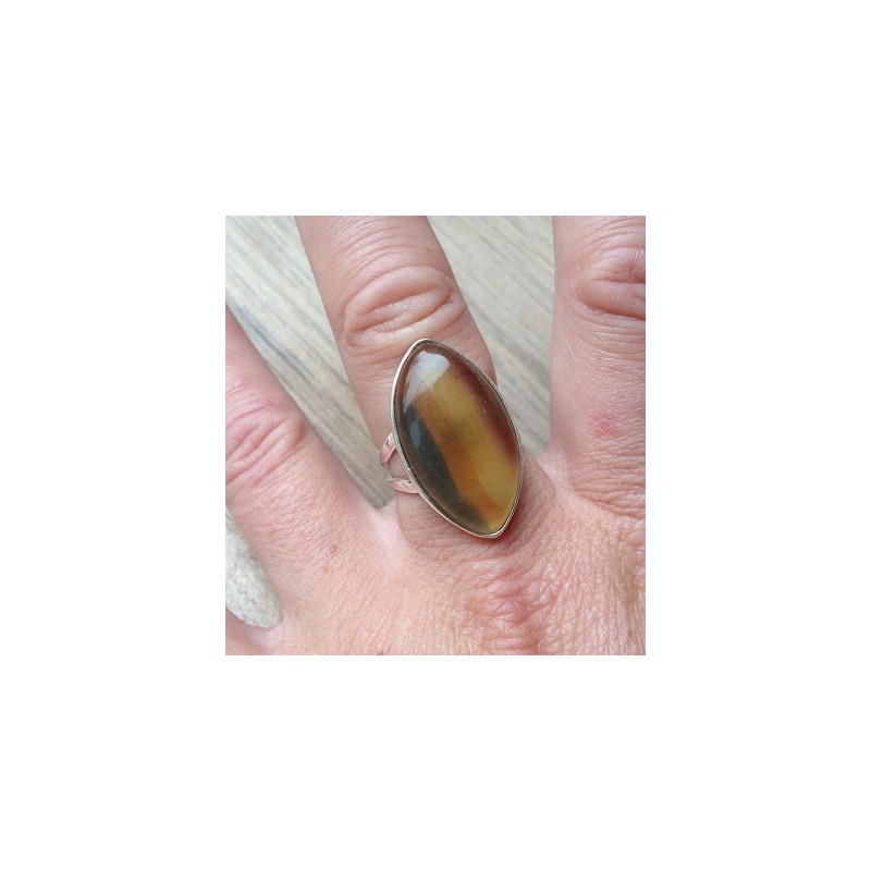 Zilveren ring met ovale Fluoriet ring maat 17.7 mm