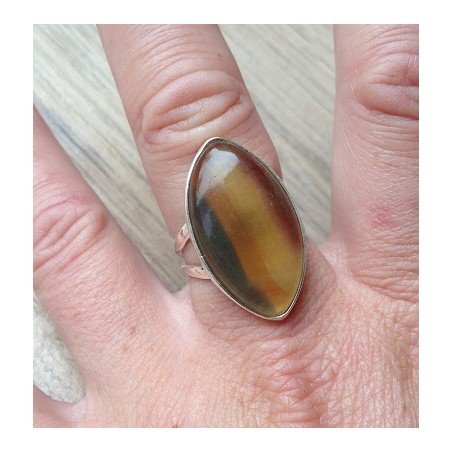 Zilveren ring met ovale Fluoriet ring maat 17.7 mm