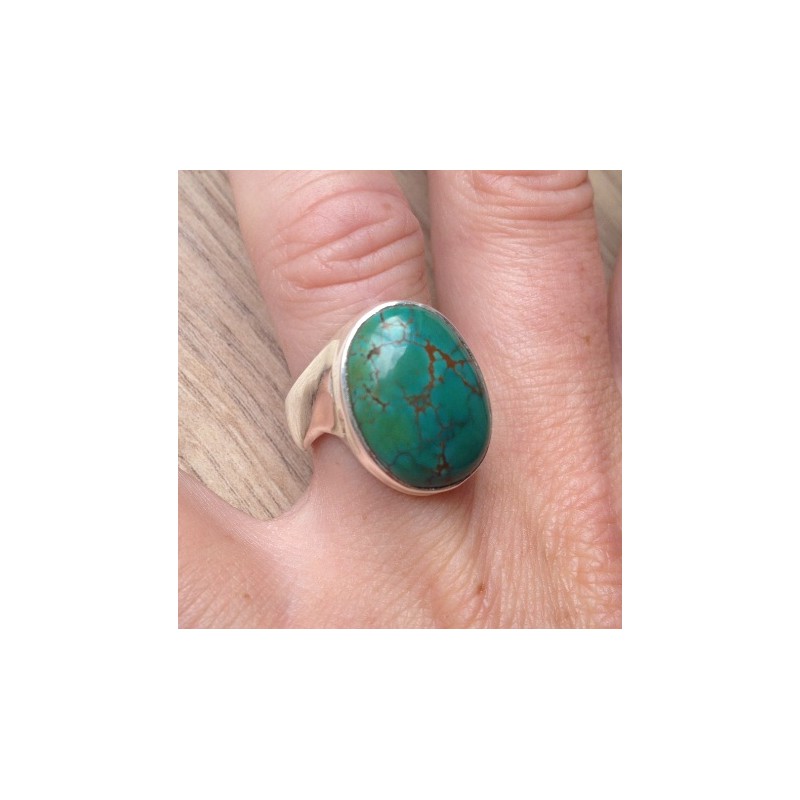 Zilveren ring met Tibetaanse Turkoois ring maat 17.7 mm