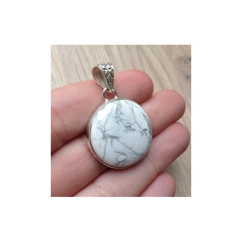 Zilveren edelsteen hanger met ronde Howliet