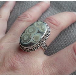 Zilveren ring met Laguna Lace Agaat in bewerkte setting 19 mm