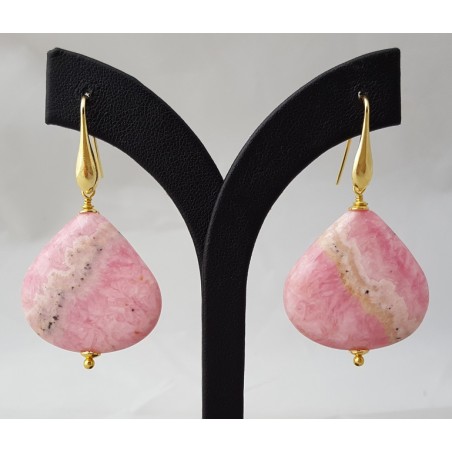 Vergulde oorbellen met grote Rhodochrosiet briolet