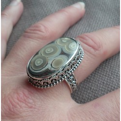 Zilveren ring met Laguna Lace Agaat in bewerkte setting 19 mm