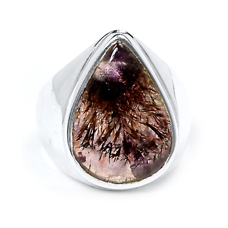 Zilveren ring met brede druppelvorm Cacoxeniet maat 17.3 mm