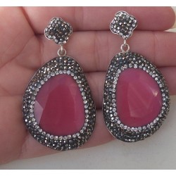 Zilveren oorbellen met roze Kattenoog en Swarovski kristallen