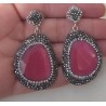 Zilveren oorbellen met roze Kattenoog en Swarovski kristallen
