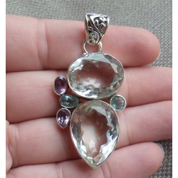 Zilveren hanger gezet met wit Topaas, Amethist en blauw Topaas