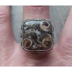 Zilveren ring met Turitella in bewerkte setting maat 19 mm