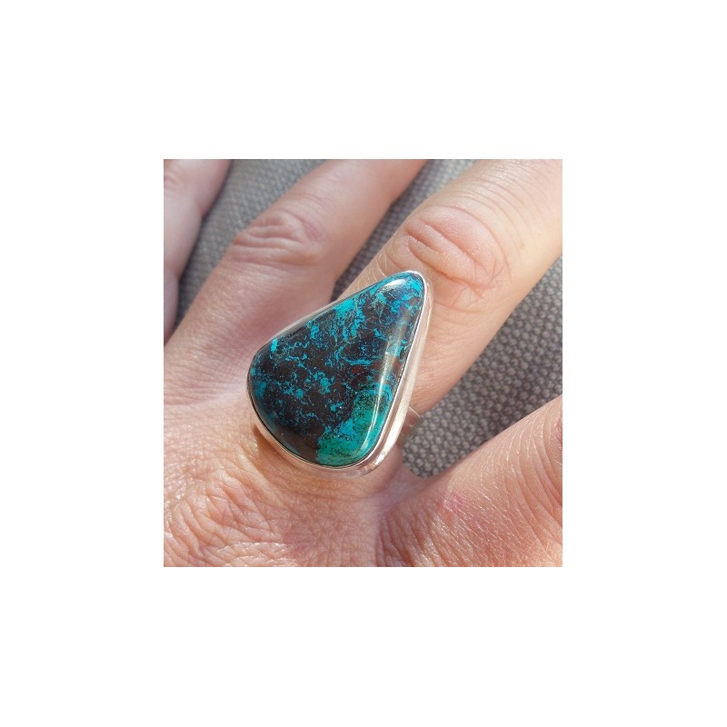 Zilveren ring gezet met Azuriet ring maat 18 mm